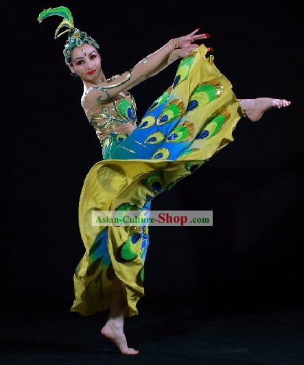 Supreme Chinese Traditional Peacock Dance Costumes Complete Set