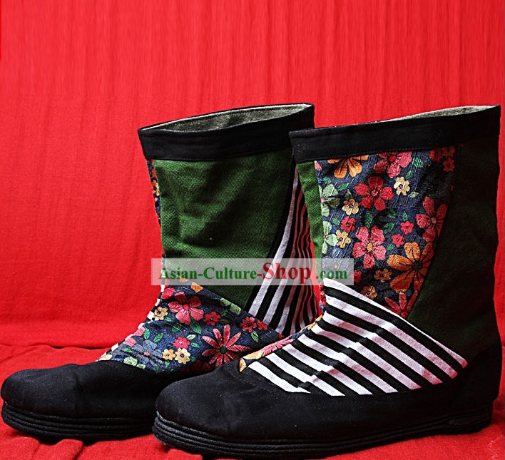 Handmade Zebra Long Cloth Boots