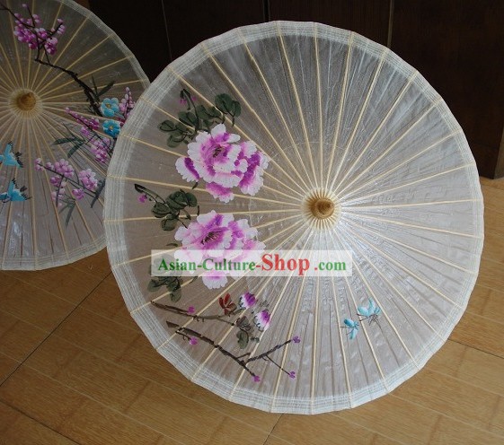 중국어 번체 손 비치, 비 및 Sun 우산 - 대형 모란 페인팅