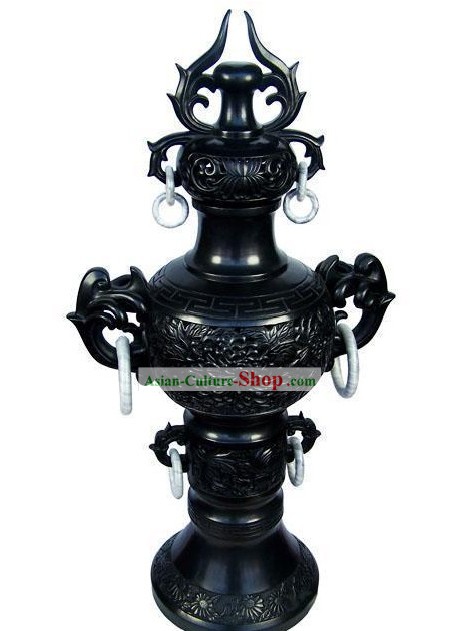 Chinese Traditional Longshan Black Pottery - Chrysanthemum Censer