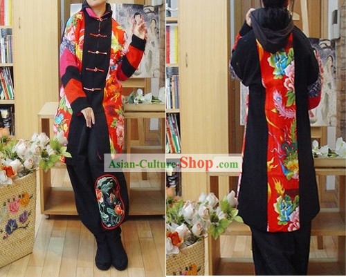 Suprême chinoise Longue Lucky Red Jacket main en coton fleuri