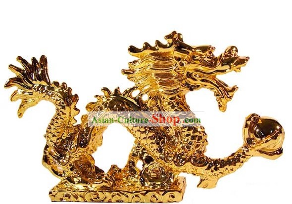 Kai Guang Golding Feng Shui Dragon (gathering treasures and luck)