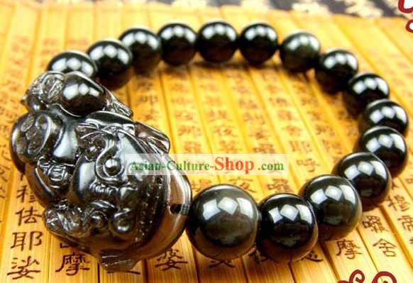 Kai Guang Feng Shui Chinese Obsidian Pi Xiu Bracelet for Men (getting off evil)