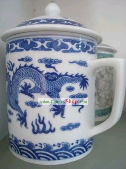 Chinois classique Jing De Zhen céramique dragon Coupe