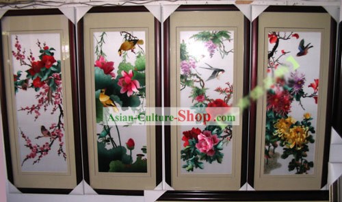 Верховный китайской вышивки Руки Ремесленная Коллекционная - Four Seasons (четыре части набора)