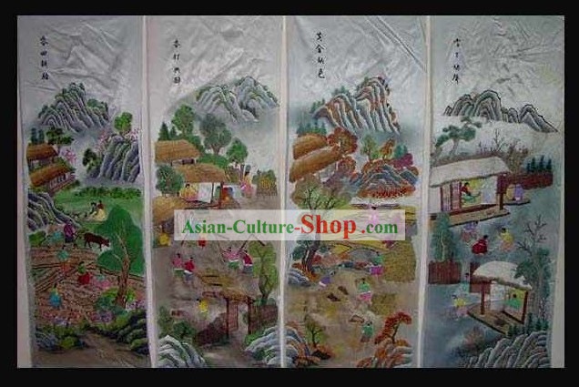 Верховный китайские вышитые руками Ремесленная Коллекционная - Люди Four Seasons (четыре части набора)