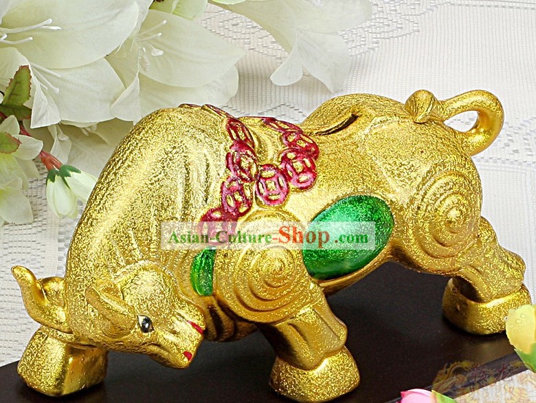 Supremo Ano Novo Chinês de Ouro Ceramic Piggy Banks Cow (2 peças set)