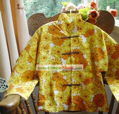 Chinese Classic Mandarin Collar Sunflower Field Cotton Blouse