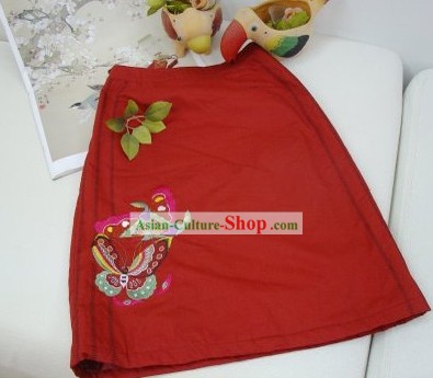 Manos chino tradicional bordado de mariposa suerte Falda Roja