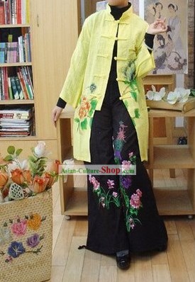 Supremo chino Manos Amarillas y pintado Peony chaqueta de algodón