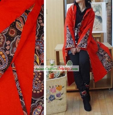 Supreme Chinese Traditional Warm Ruler's Seal Pattern Long Outercoat for Women