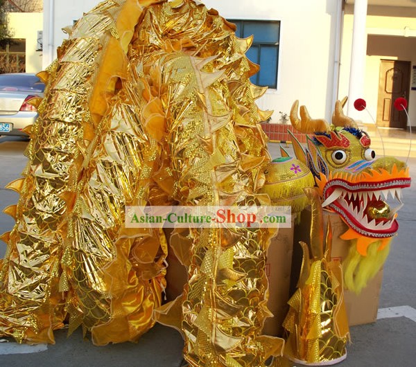 Happy Festival Celebration Chinese Shinning Dragon Dance Costumes Complete Set (gold)