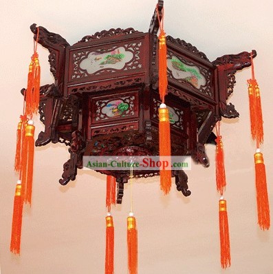 Gran mano china tradicional tallado de madera natural de dos capas linterna palacio