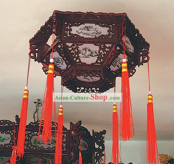 Traditionnelle chinoise sculpté à la main naturelles Lanterne Bois Plafond Palais
