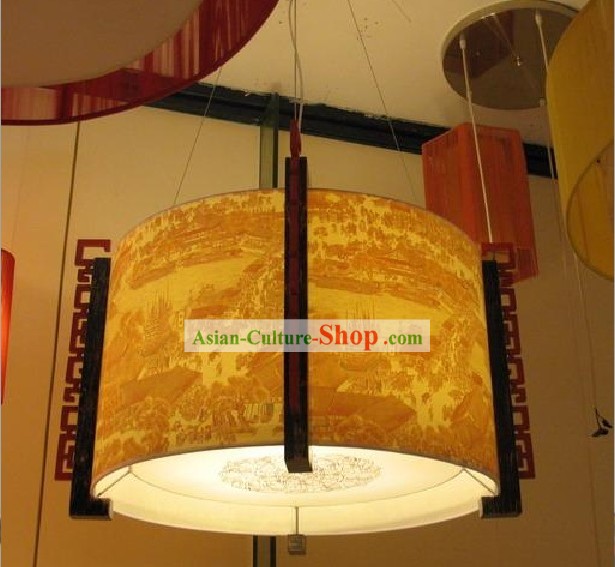 28 pouces de grand diamètre à la main des lanternes chinoises Fabriqué au plafond de bois - Qing Ming Shang Il Tou