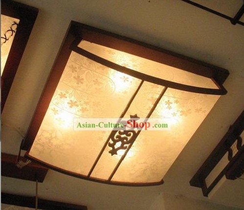Chinese Traditional Flowery Hand Made Parchment and Wood Ceiling Lantern