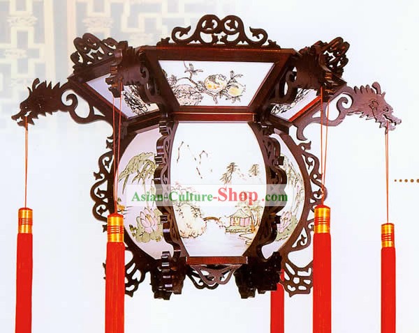중국어 핸드가 만든 나무 드래곤 천장 랜턴을 남겨주 - 산수화를