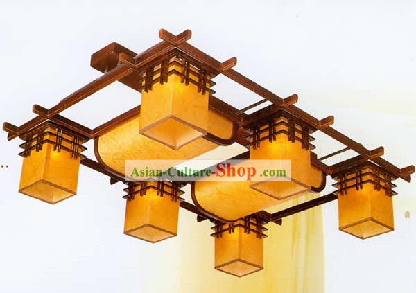 40 Inches Length Large Chinese Classical Sheepskin and Wooden Ceiling Lantern