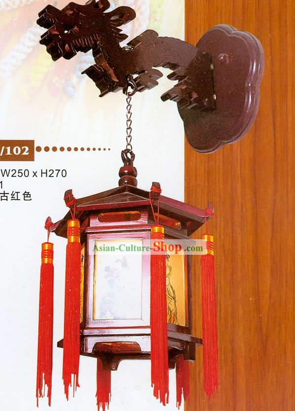 Mão chinês feito de madeira e Esculpido Dragão parede Lantern