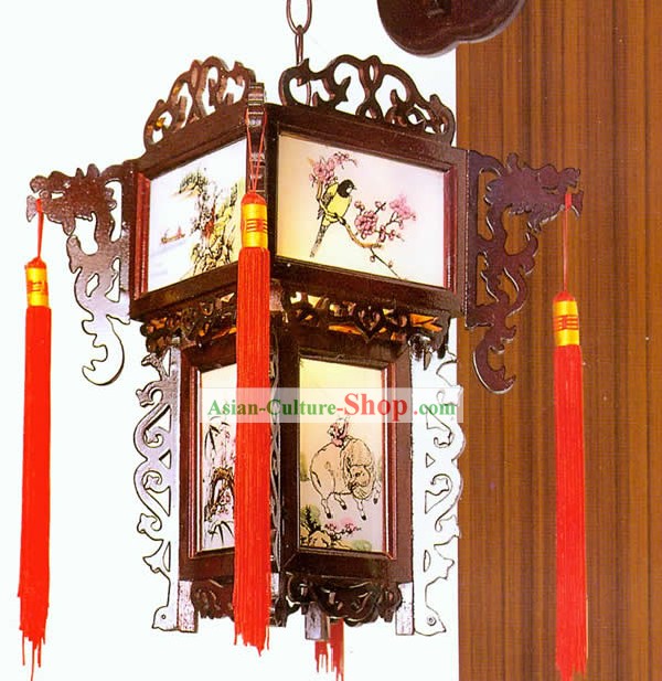 Chinese Handmade Carved Wooden Dragon Wall Lantern