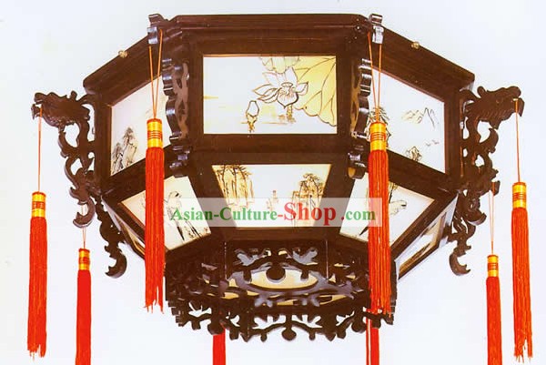 Sculpté à la main chinoise Double Dragons Lanterne plafond Palais
