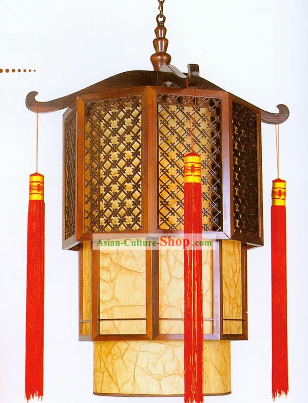 32 pulgadas de gran Chino tradicional hecha a mano linterna de piel de oveja de techo de madera - Torre