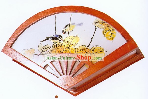 Chinese Hand Made Fan Shape Wooden Wall Lantern - Traditional Painting