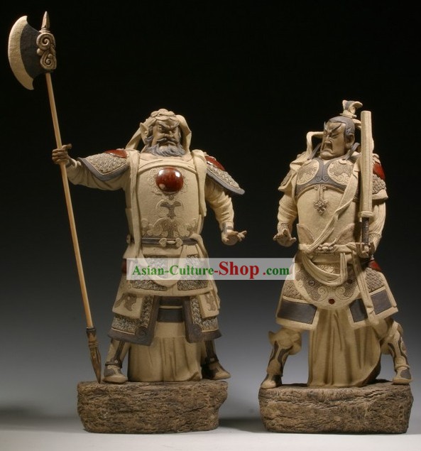 Chinese Classic Shiwan Ceramics Statue Arts Collection - Door God (Pair)
