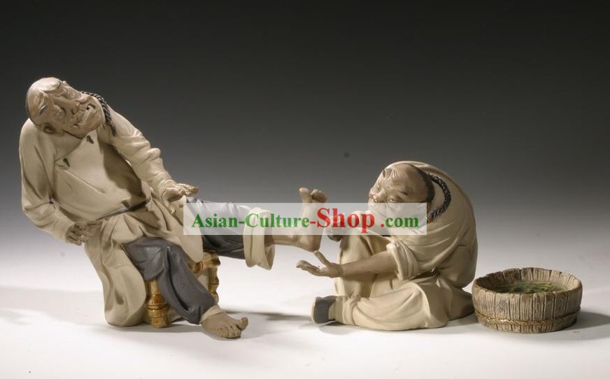 Классический китайский Shiwan Керамика статуя искусства Альбертина - Массаж