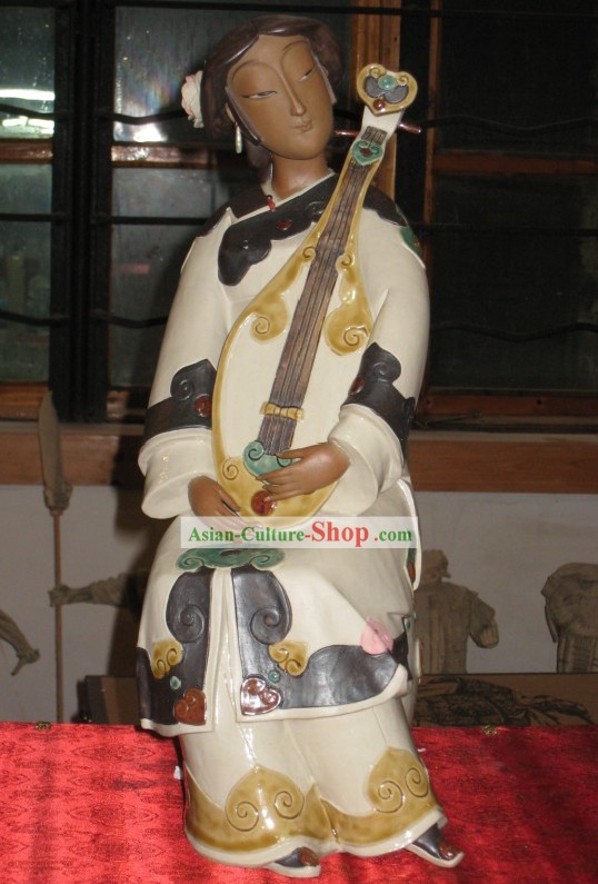 Cinese classico Shiwan Ceramica Collezione Statua Arts - Giocare Luna Fiore Liuto Primavera