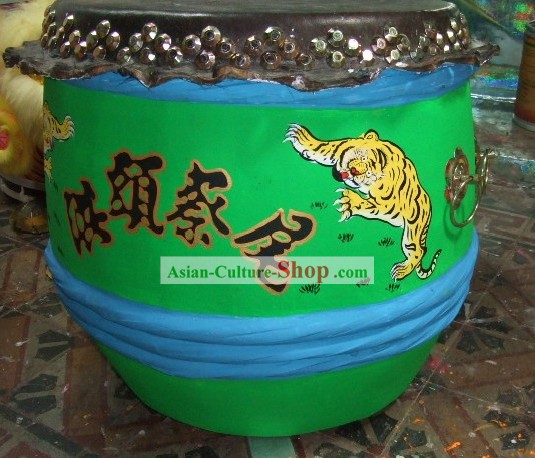 Supremo chino pintado a mano de gran luminoso de Kung Fu Tigre tambor de madera y piel de vaca (resplandor en la oscuridad)
