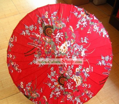 Chinese Traditional Handmade Lucky Red Flowery Umbrella