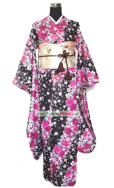 Tradicionales primavera japonesa bolso de Kimono y Set Geta completa