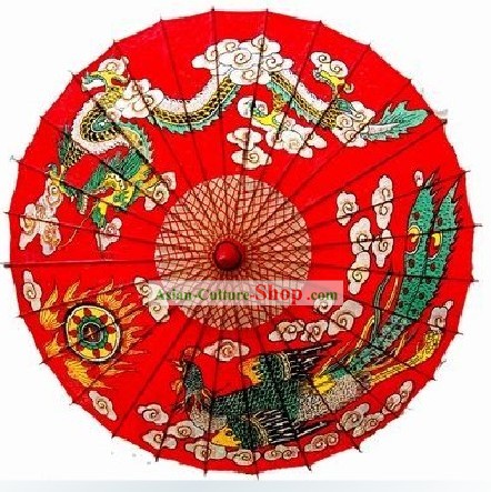 Miao Handmade Minority Dragão e Phoenix Red Umbrella