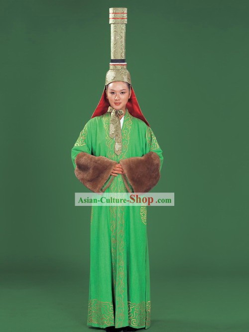 Chinese Traditional Mongolian Clothing and High Hat Complete Set