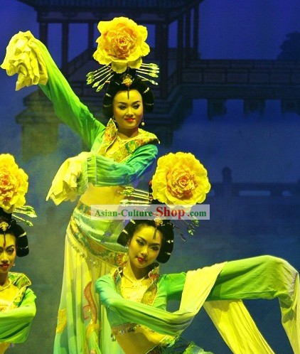 Ancient Chinese Palace Dance Costumes and Hair Accessories Complete Set