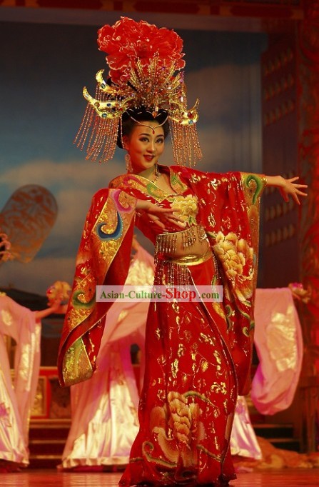 Chinese Ancient Princess Phoenix Clothing and Headdress Complete Set