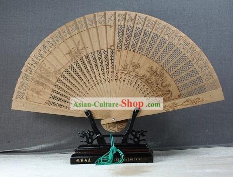 Supreme Chinese Traditional Sandalwood Fan - Plum Blossom and Bamboo