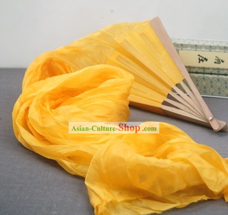 59 Inch Long Pure Silk Yellow Dance Fan