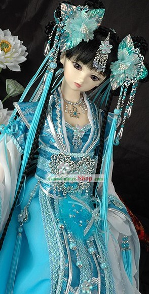 Disfraz de China Antigua Blue Princess y accesorios para el pelo juego completo