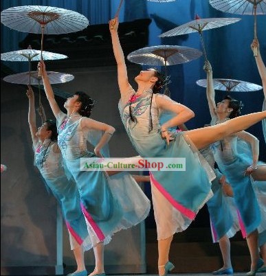 Chinese Traditional Umbrella Dance Costumes Complete Set