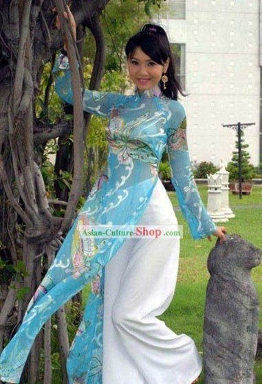女の子のためのベトナム国家青い蝶の衣装