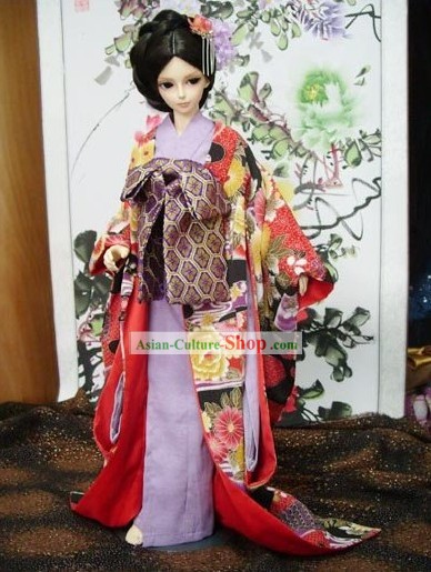 Traditional Japanese Peony Kimono Clothes for Women