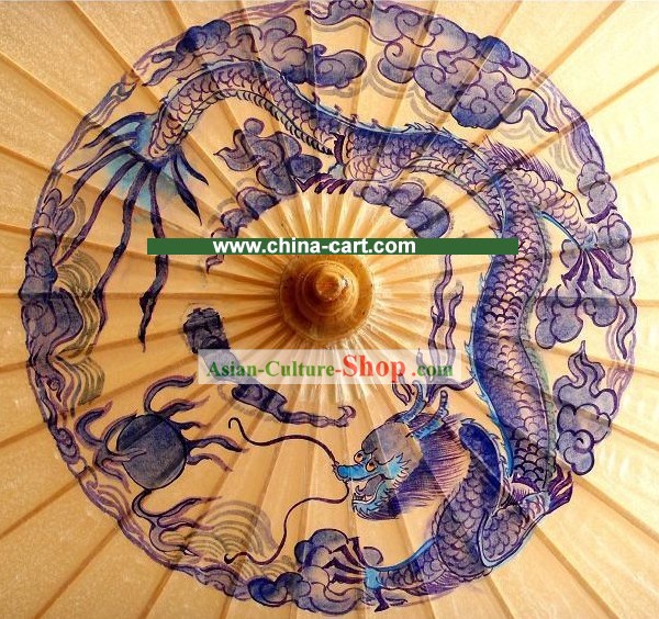 Chinese Ancient Palace Half Knitting Dragon and Phoenix Decoration Umbrella