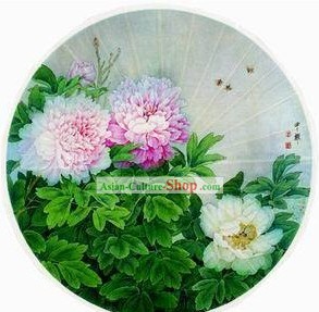 Große 40 Zoll Chinese Hand Made Peony Painting Umbrella