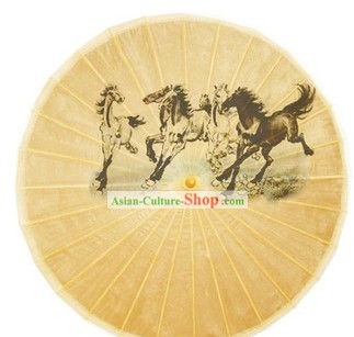 Китайский Hand Made Лошадь Картина бумаги Зонт
