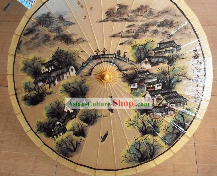 Tradizionale cinese pittura Beach mano, pioggia e ombrellone - Water Village