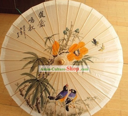 Chinese Painted Birds Paper Umbrellas