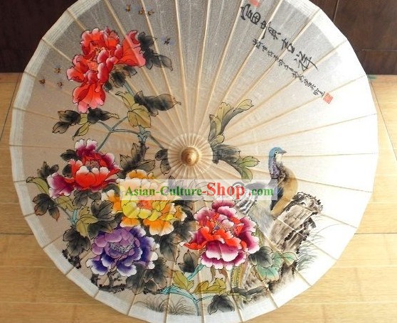 Cinese dipinti a mano mandarino Duck e Peonia Umbrella
