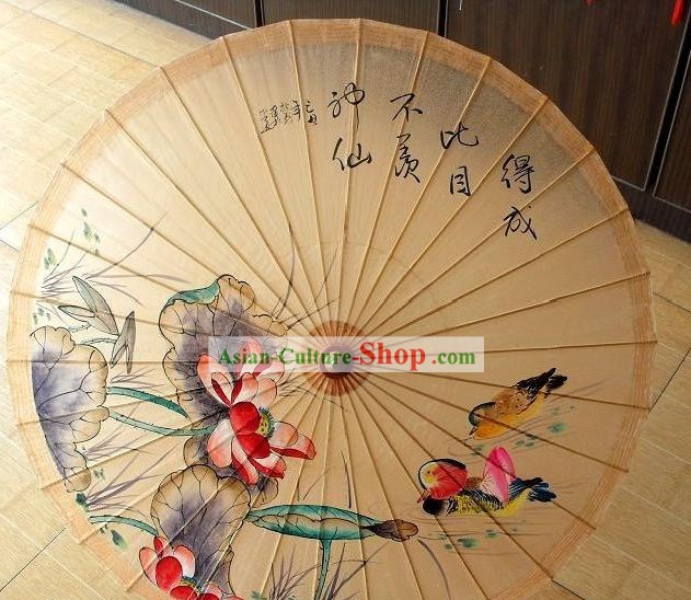 Chinesische Painted Mandarin Duck und Pfingstrosen Painting Regenschirme